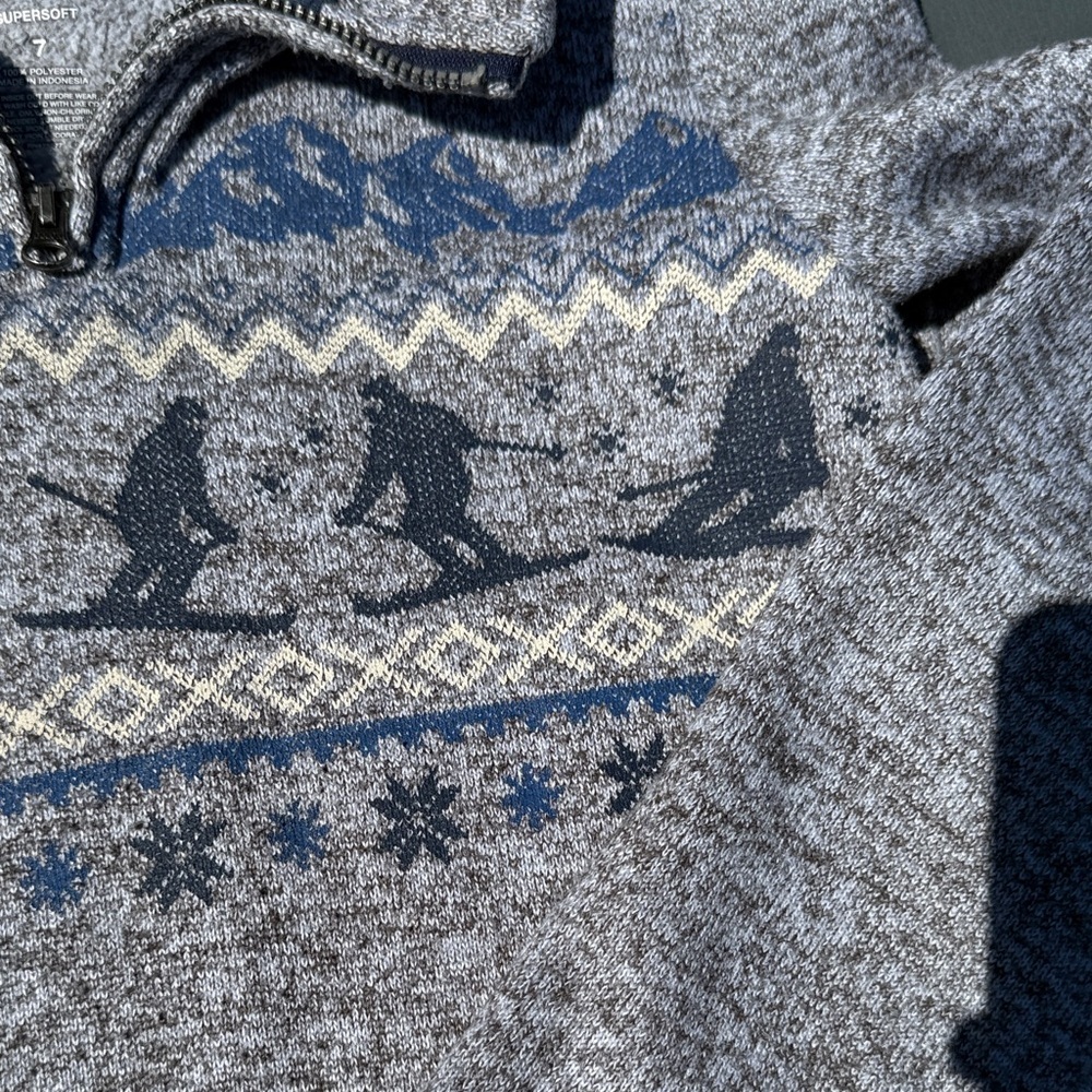Sonoma Kids Zip-Up Sweater Size 7 Girl | Gray Blue Mountain Print - Picture 5 of 7